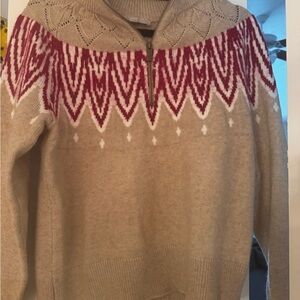 LOFT Beige and Red Cowl Neck Sweater